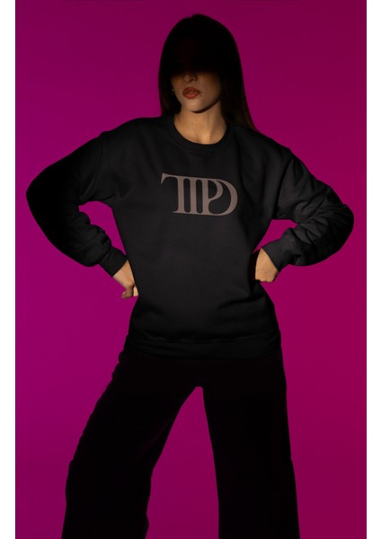 Unisex Ttpd Albüm Sırt Baskılı Kapüşonsuz Sweatshirt, Oversize Taylor Swift Baskılı Sweat