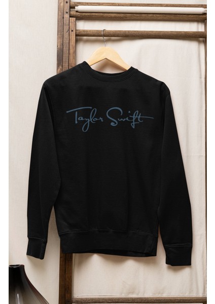Unisex Taylor Swift Mavi Imza Sırt Baskılı Kapüşonsuz Sweatshirt, Oversize Taylor Baskılı Sweat fiyatları