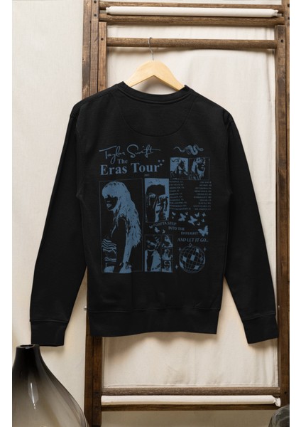Unisex Taylor Swift Mavi Imza Sırt Baskılı Kapüşonsuz Sweatshirt, Oversize Taylor Baskılı Sweat modelleri