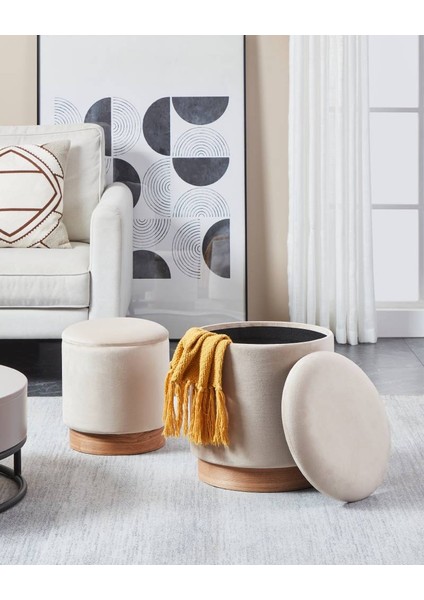 424035 "mashıke" Krem Beyaz 2'li Set Puf 42CM Yüksekliğinde 37CM Çapında