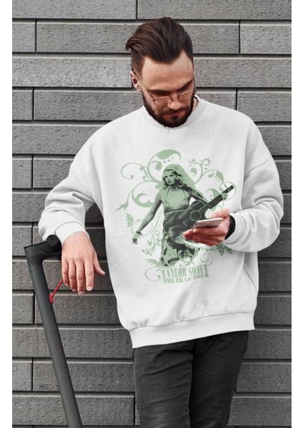 Unisex Gitarlı Taylor Swift Karma Baskılı Kapüşonsuz Sweatshirt, Oversize Eras Tour Baskılı Sweat