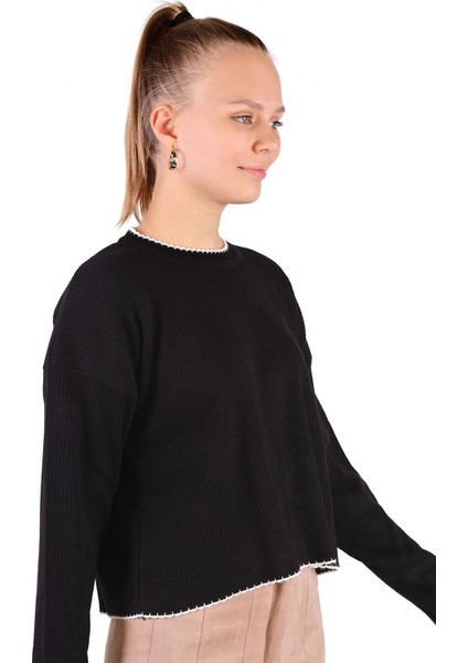 24245 Çoban Dikiş Detay Kazak Siyah modelleri