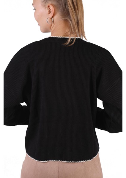 24245 Çoban Dikiş Detay Kazak Siyah indirimleri