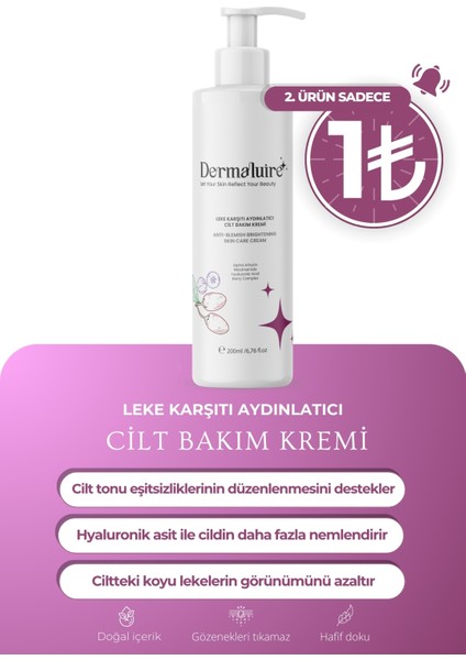 Leke Karşıtı Aydınlatıcı Cilt Bakım Kremi 200ml ( Alpha Arbutin, Niacinamide, Hyaluronic Acid )