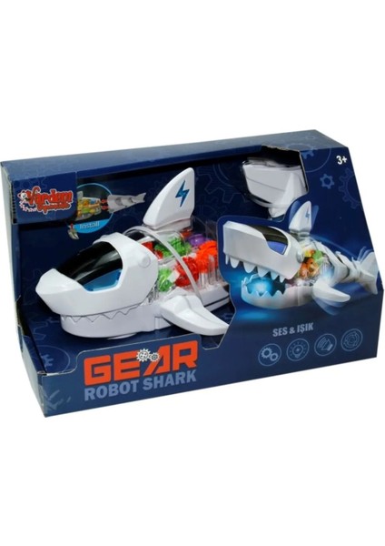 Vardem Müzikli Işıklı Hareketli Beyaz Gear Robot Shark Köpek Balığı 32 x 16 cm
