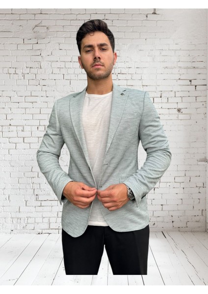 Vad Açık Gri Dokulu Erkek Blazer Spor Ceket 1412