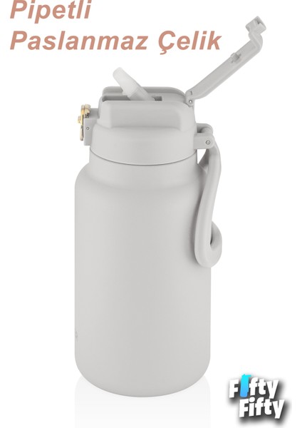 Dıller 1000ML Pipetli Taşıma Kulplu Çelik Matara 6 Saat Sıcak/soğuk Tutma Süresi 4 Farklı Renk