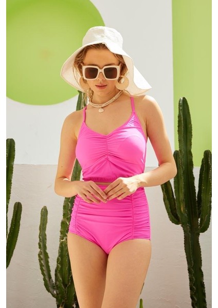 Bikini Üstü Pembe Büzgülü