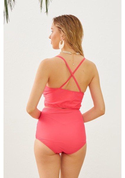 Bikini Üstü Nar Çiçeği Büzgülü