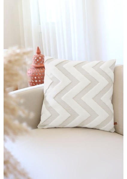 Dekoratif Kırlent Kılıfı – Pamuk ve Mikro Polyester, Punch Desenli Ekru, 55x55 cm, Şık ve Dayanıklı fırsatları