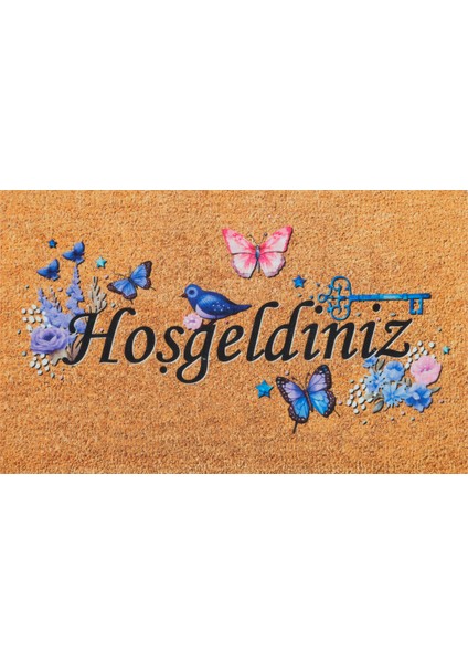 Sare by kaşmir halı kelebek ve kuş dekoratif paspas 45 x 75 cm