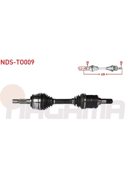 Komple Aks Sol-Sağ Ön Uzunluk 630MM Toyota Hı-Lux Pıck Up (TGN1_, GGN2_, GGN1_, KUN2_, KUN1_) 2.5 D-4d 4x4 2005-2011 / 2.5 D-4d 4x4 2011-2015