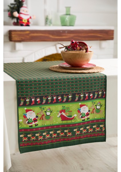 Kızaklı Noel Baba Yeşil Runner