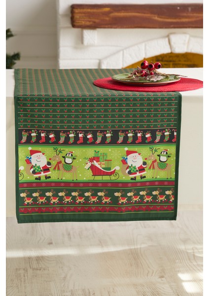 Kızaklı Noel Baba Yeşil Runner