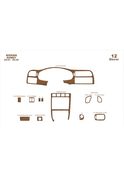Nissan Sunny Konsol-Maun Kaplama 1991-1995 12 Parça