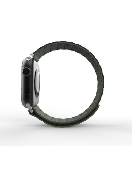 Apple Watch 10 (46MM) Uyumlu Mıknatıslı Silikon KORDON-122 Siyah-Yeşil