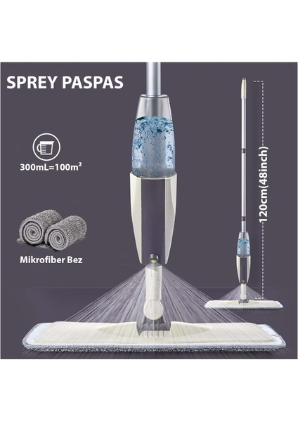 Sprey Mop Su Deterjan Hazneli 360 Derece Dönen Mikrofiber Bez Temizlik Seti