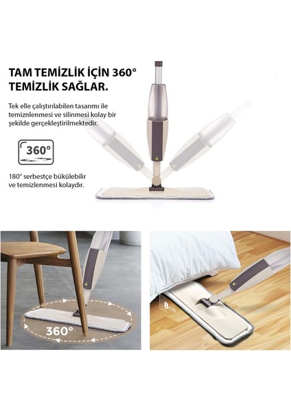 Sprey Mop Su Deterjan Hazneli 360 Derece Dönen Mikrofiber Bez Temizlik Seti