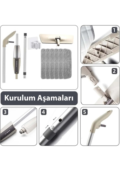 Sprey Mop Su Deterjan Hazneli 360 Derece Dönen Mikrofiber Bez Temizlik Seti