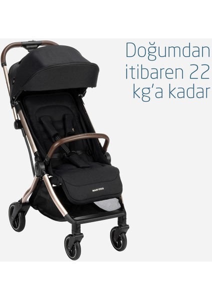 Eva Otomatik Katlanan Kompakt Bebek Arabası Essential Black Champagne