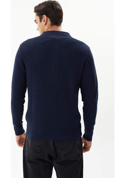 Erkek Lacivert %100 Pamuk Waffle Gömlek Yaka Triko Hırka indirimleri