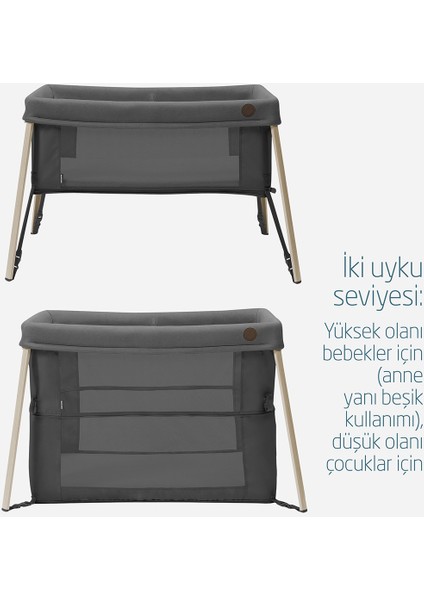 Iris 2 'si Bir Arada Anne Yanı Beşik ve Taşınabilir Çift Katlı Park Yatak Beyond Graphite Eco indirimleri