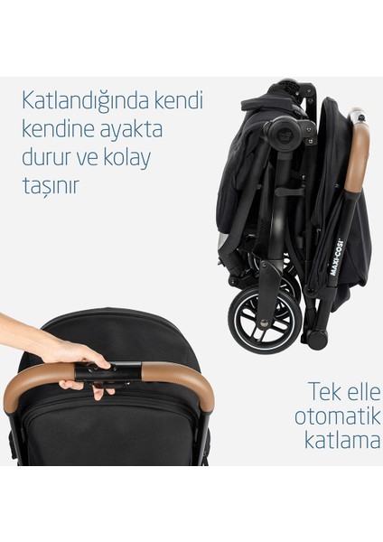 Eva Otomatik Katlanan Kompakt Bebek Arabası Essential Black