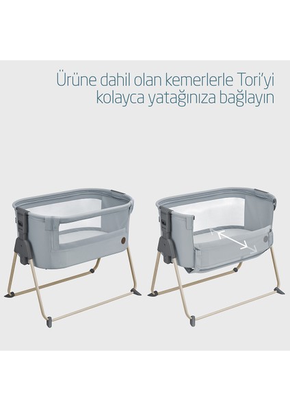 Tori Hafif Kompakt ve Katlanabilir Anne Yanı Beşik Beyond Grey