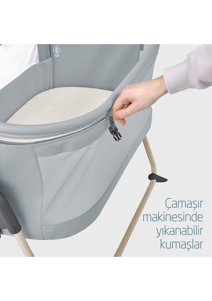 Tori Hafif Kompakt ve Katlanabilir Anne Yanı Beşik Beyond Grey