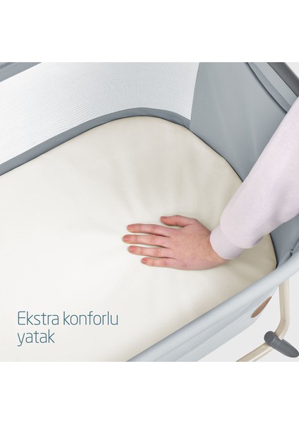 Tori Hafif Kompakt ve Katlanabilir Anne Yanı Beşik Beyond Grey