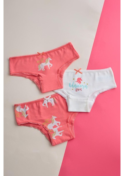 Kız Çocuk 3'lü Paket Unicorn Slip Ekru/pembe