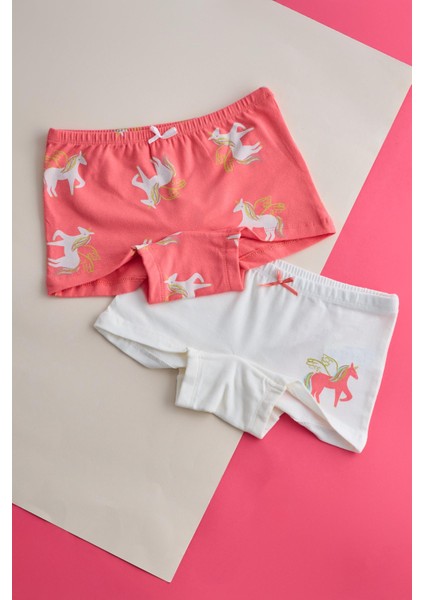 Kız Çocuk 2'li Paket Unicorn Boxer Ekru/pembe