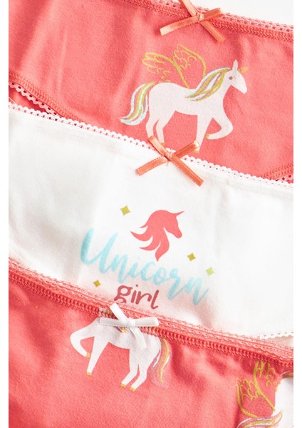 Kız Çocuk 3'lü Paket Unicorn Slip Ekru/pembe