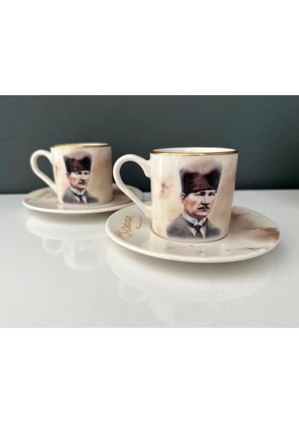 Decorıum Atatürk 2 Li Kahve Fincan Takımı Kadife Kutulu
