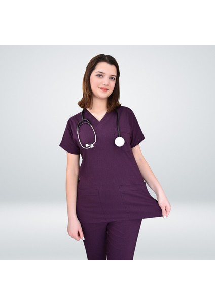 Koyu Mürdüm Likralı Hemşire Forması fiyatları