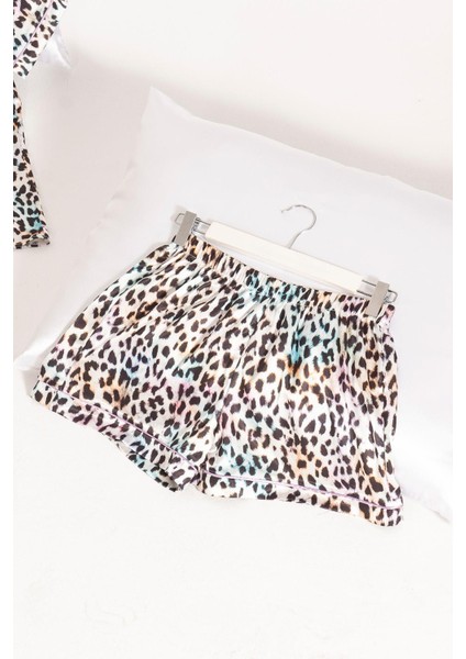 5'li Leopar Desenli Saten Pijama Şort Takım modelleri