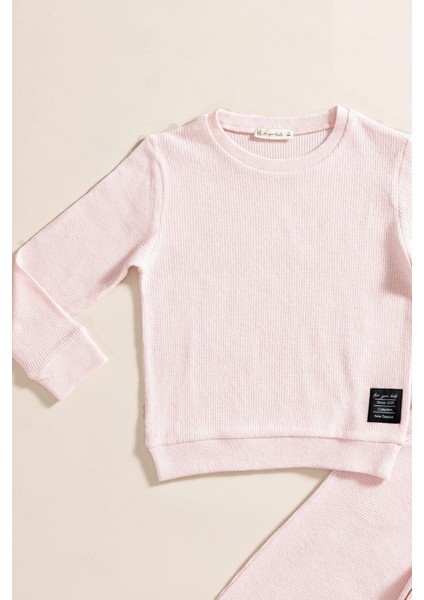 2'li Pamuk Waffle Sweat Jogger Pembe Alt Üst Takım fiyatları