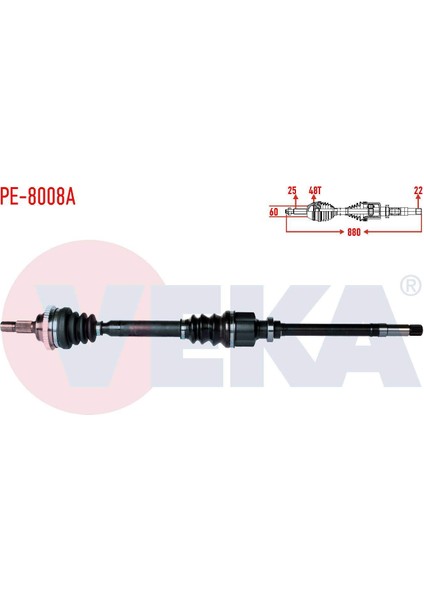 Komple Aks Sag Ön Peugeot 206 (2A/C) 1.6i 16V Abslı 48 Dıs Uzunluk 880MM 1998-2006