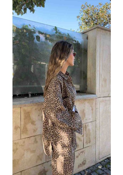Kadın Kahve Leopar Jean Ceket Pantolon Takım fiyatları