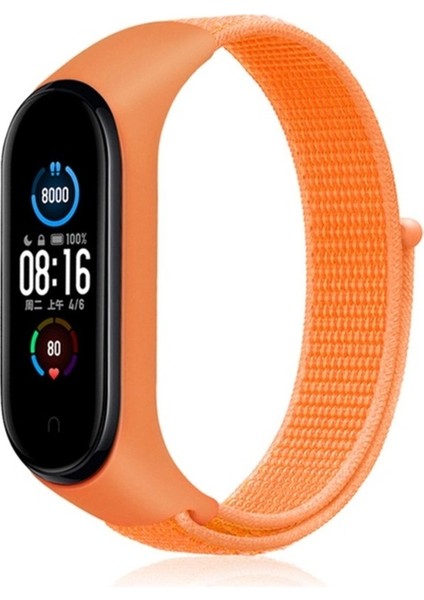Xiaomi Mi Band 5 / Mi Band 6 Uyumlu Kordon Hasır Örgü Işlemeli Spor Yumuşak Kayış, Turuncu