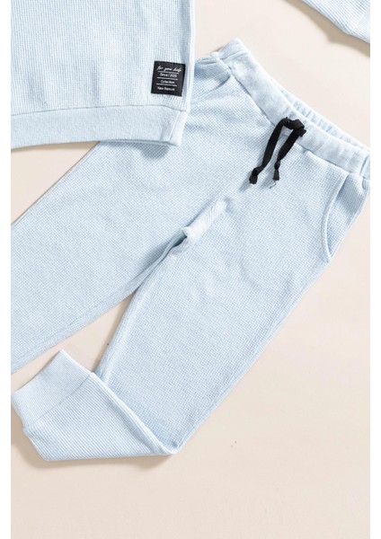 2'li Pamuk Waffle Sweat Jogger Mavi Alt Üst Takım fiyatları
