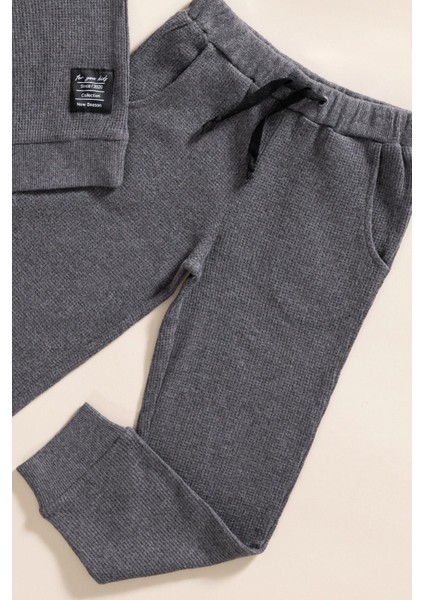2'li Pamuk Waffle Sweat Jogger Antrasit Alt Üst Takım modelleri