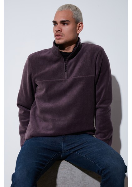 Regular Fit Anti-Pilling Tüylenme Yapmayan Dik Yaka Kalın Kışlık Şardonlu Polar Erkek Polar 5896700