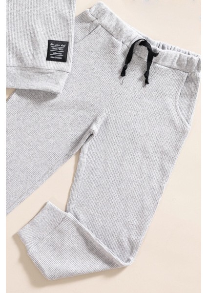 For You Kids 2'li Pamuk Waffle Sweat Jogger Açık Gri Alt Üst Takım