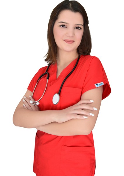 Kırmızı Likralı Doktor Hemşire Üniforması Alt Üst Takım fırsatları