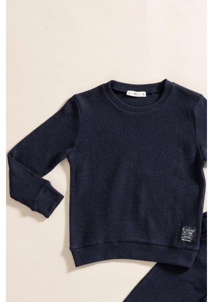2'li Pamuk Waffle Sweat Jogger Lacivert Alt Üst Takım fiyatları