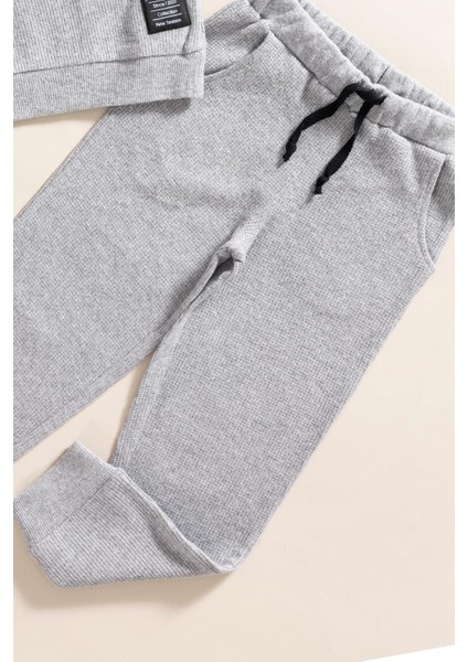 For You Kids 2'li Pamuk Waffle Sweat Jogger Koyu Gri Alt Üst Takım