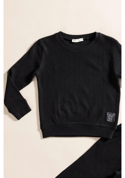 2'li Pamuk Waffle Sweat Jogger Siyah Alt Üst Takım fiyatları