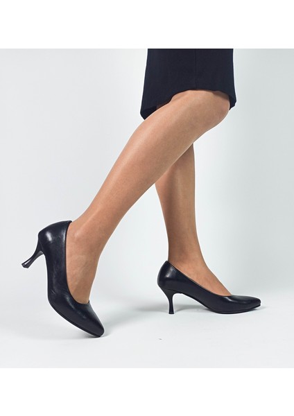 Deri Siyah Renk Alçak Topuk Kadın Stiletto fırsatları