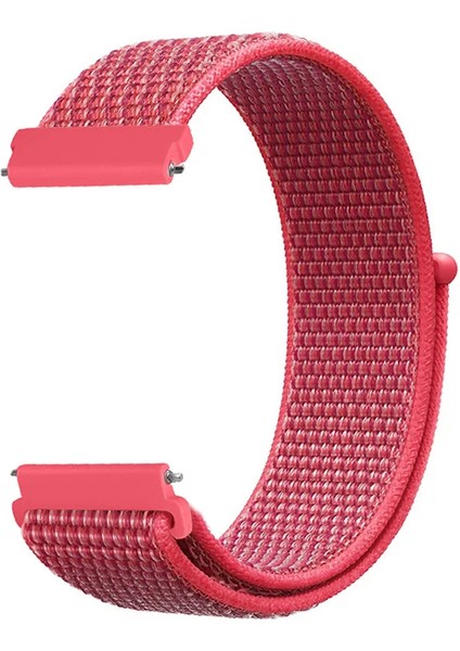 Samsung Galaxy Watch 4 40-42-44-46 mm (20 Mm) Uyumlu Kordon Hasır Örgü Işlemeli Spor Kayış, Su Kırmızı
